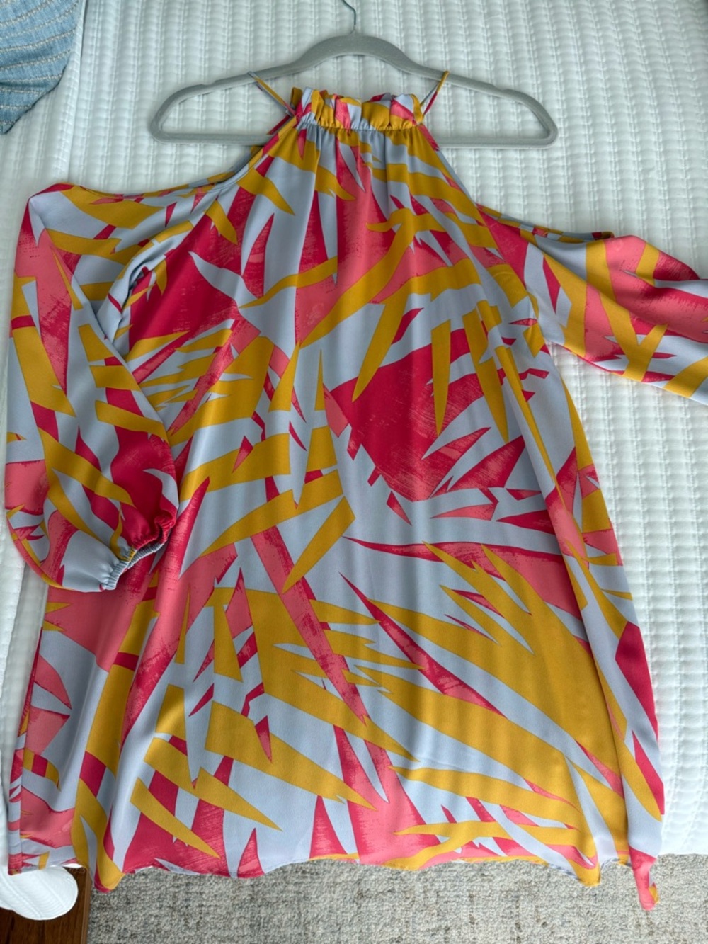 Tyche Cold-Shoulder Halter Tunic in Pink and Mustard